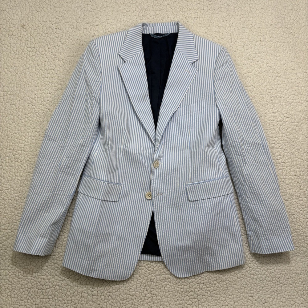 Vineyard Vines Seersucker Blazer Boys Size 16 Blue White Stripe Sport Jacket